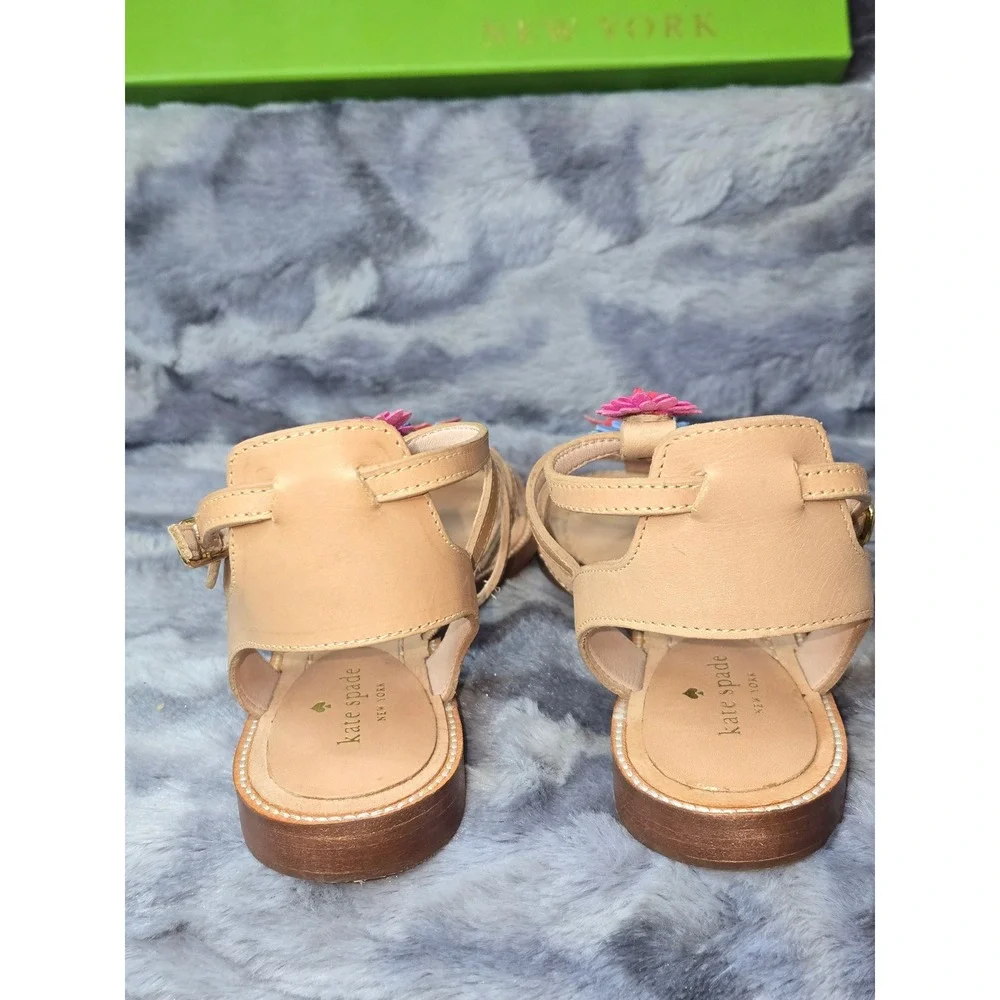 NWB Kate Spade Sadia Natural‎ Leather Floral Embellished Gladiator Sandals 9.5